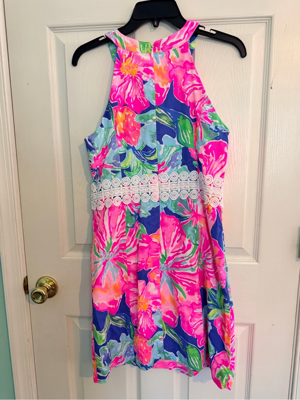 Lilly Pulitzer Pink & Blue Floral Halter Dress with Lace Waist - Picture 3 of 3
